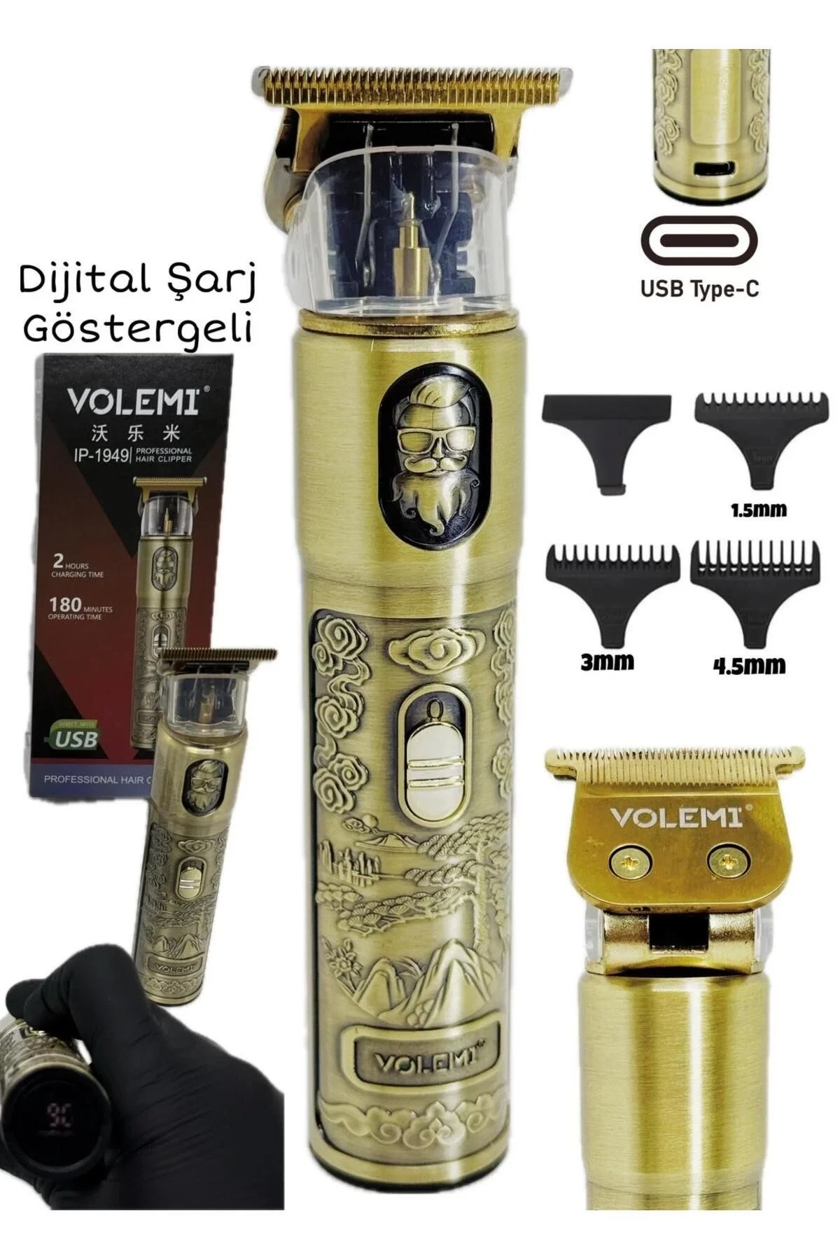 Dijital Ekranlı Şarjlı Tıraş Makinesi | Type-C Hızlı Şarjlı Saç Sakal Kesme Seti