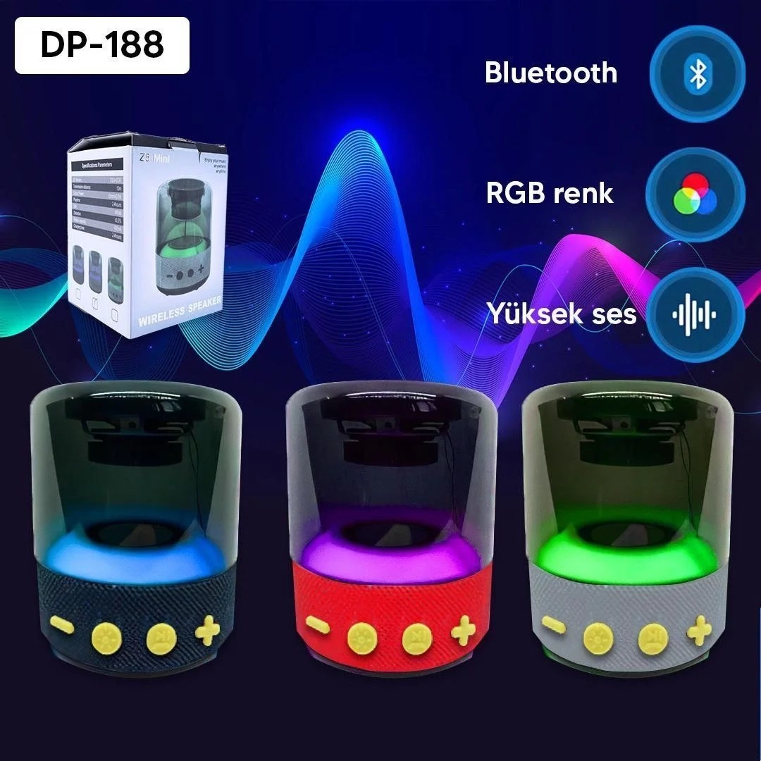 Renkli LED Işıklı Kablosuz Bluetooth Hoparlör | Taşınabilir Mini Ses Bombası