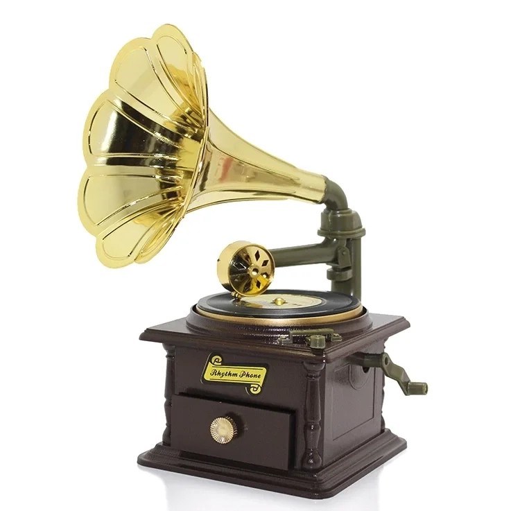 Nostaljik Gramofon Müzik Kutusu Dekoratif Hediyelik Biblo 25x12 Cm