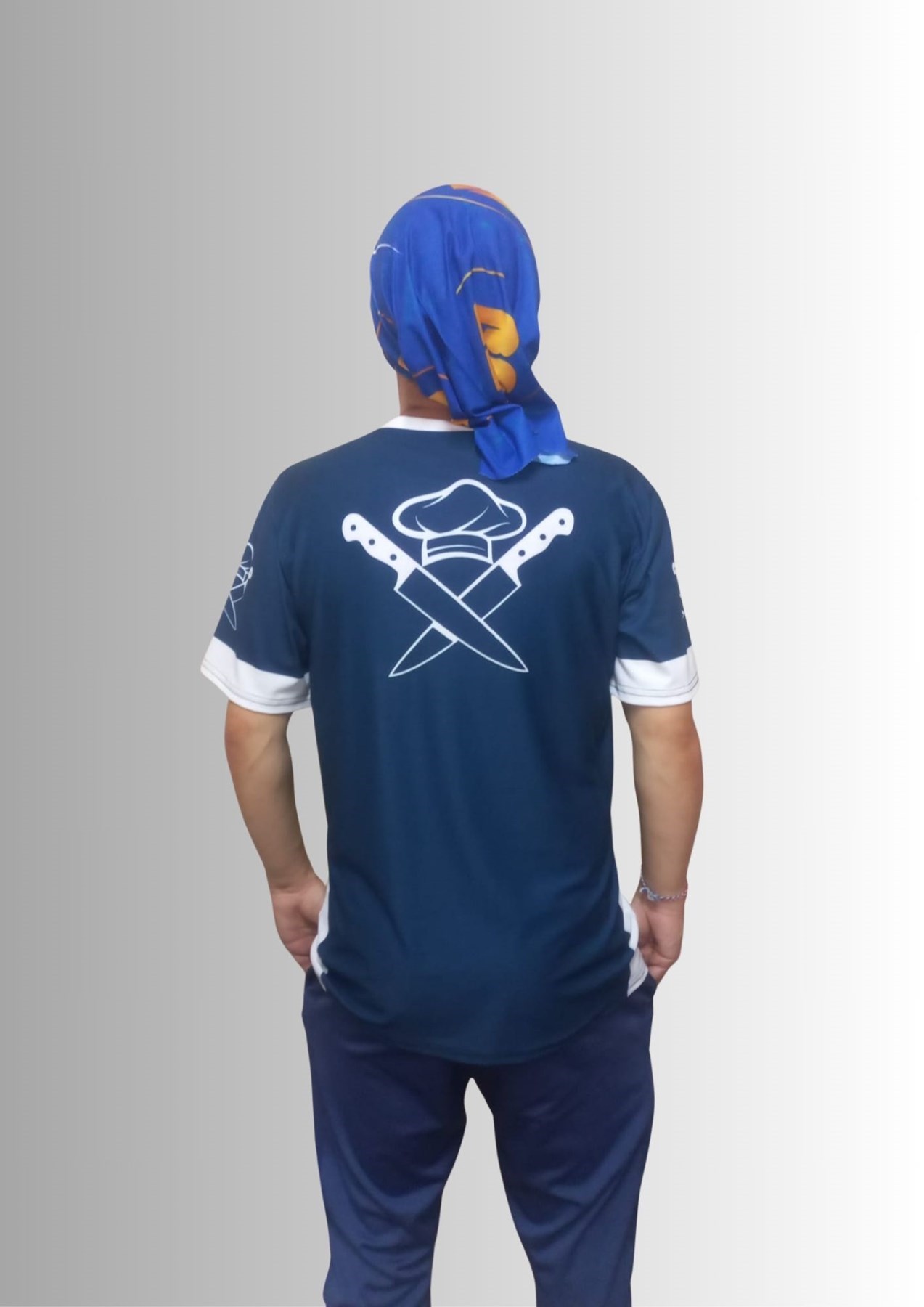 Erkek T-shirt Chef Baskılı Lacivert (kesik Elyaf Kumaş)