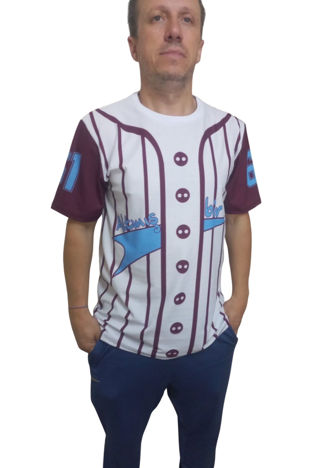 Erkek T-shirt 61 Numara Baskılı Siyah (kesik Elyaf Kumaş)
