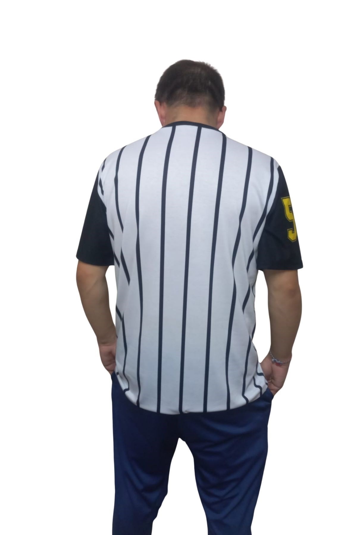 Erkek T-shirt 59 Numara Baskılı Sarı (kesik Elyaf Kumaş)