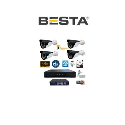 4 Kameralı 4mp 6 Atom LED H.265 320 GB HDD Dahil Ip Güvenlik Seti