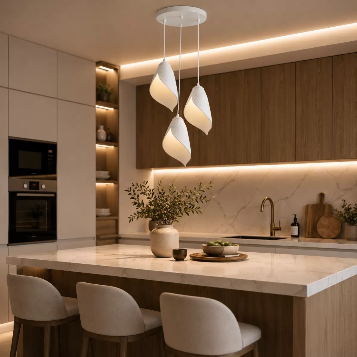 Yaprak Şekilli Beton Dokulu Salon / Oturma Odası Üçlü Sarkıt Avize