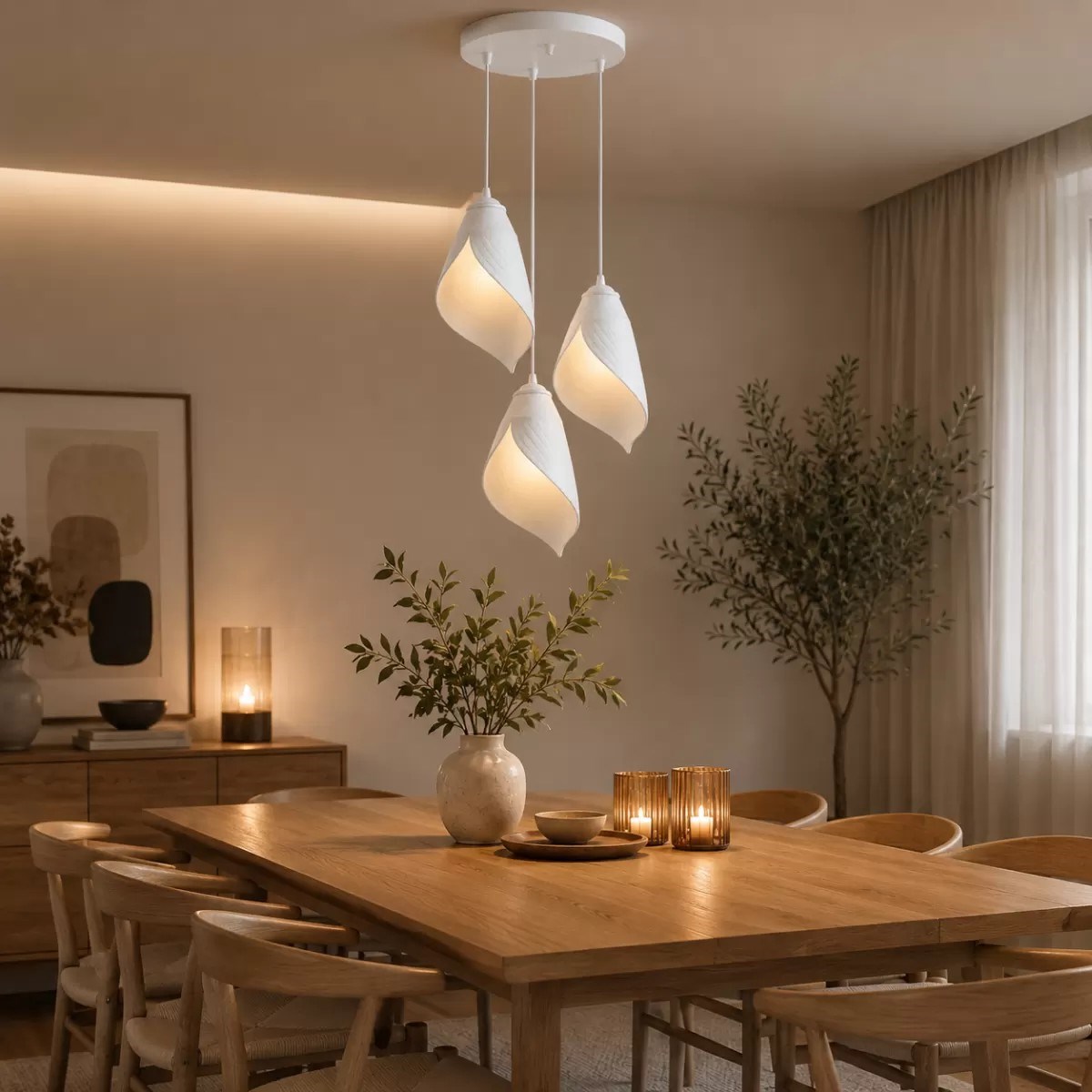 Yaprak Şekilli Beton Dokulu Salon / Oturma Odası Üçlü Sarkıt Avize