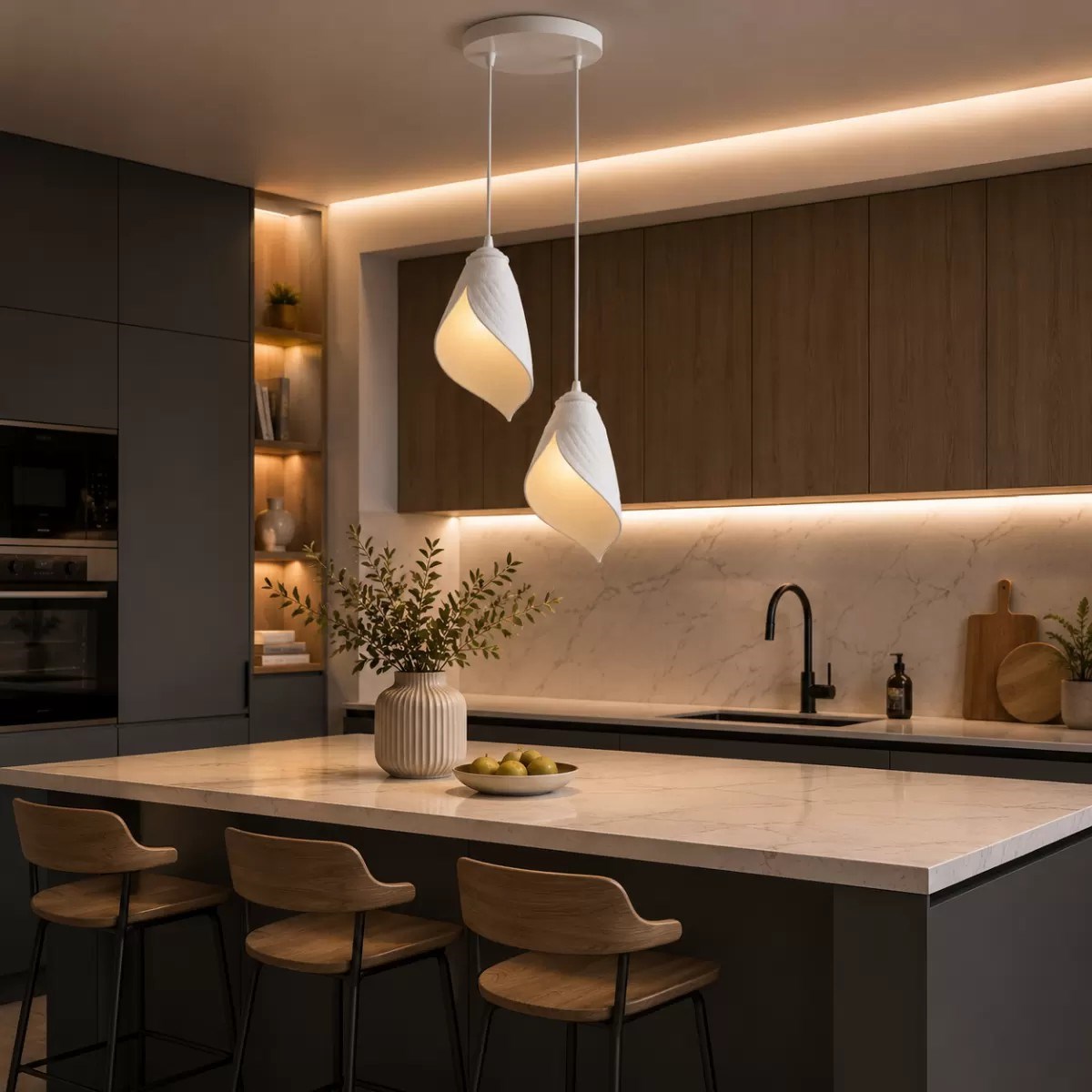 Yaprak Şekilli Beton Dokulu Salon / Oturma Odası İkili Sarkıt Avize