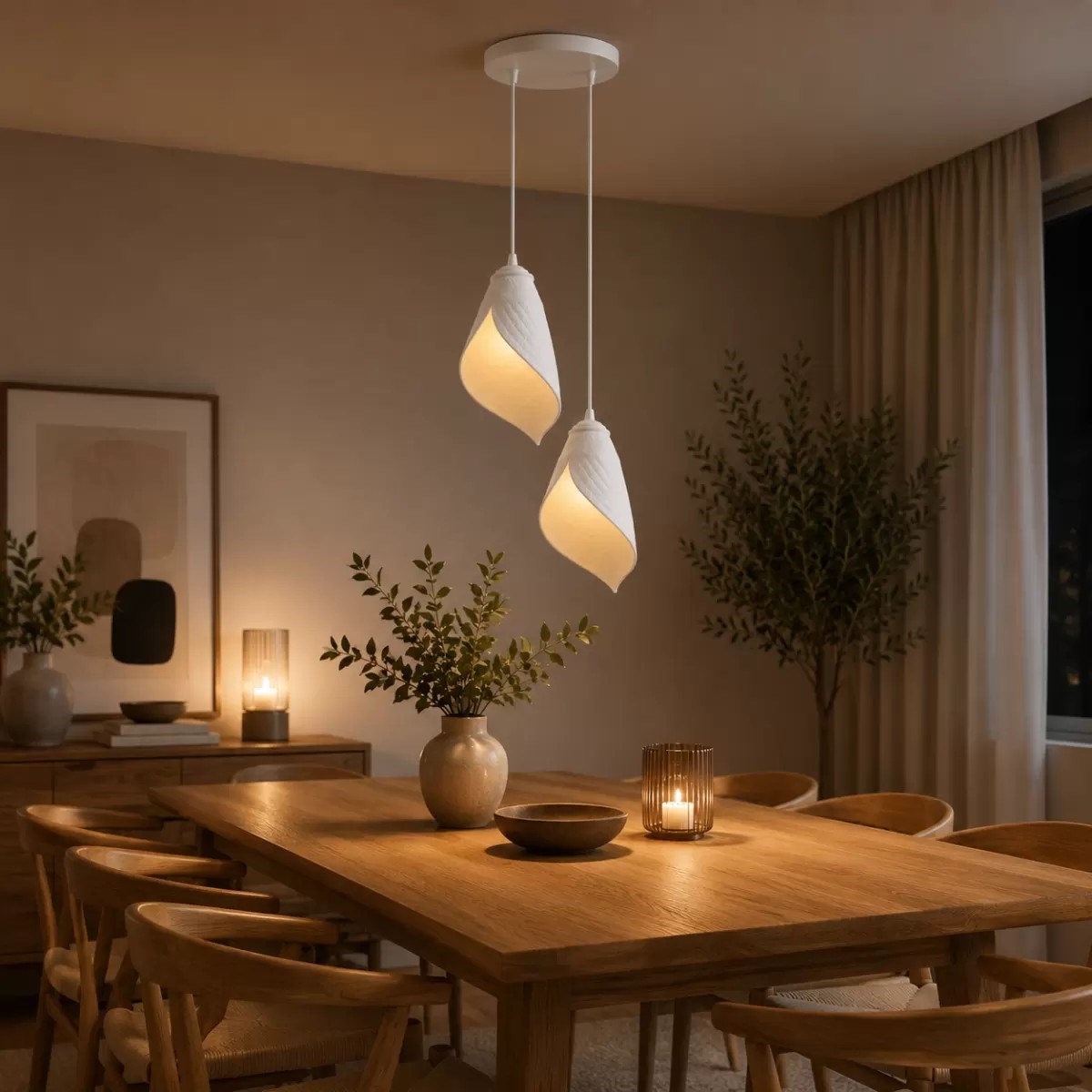 Yaprak Şekilli Beton Dokulu Salon / Oturma Odası İkili Sarkıt Avize