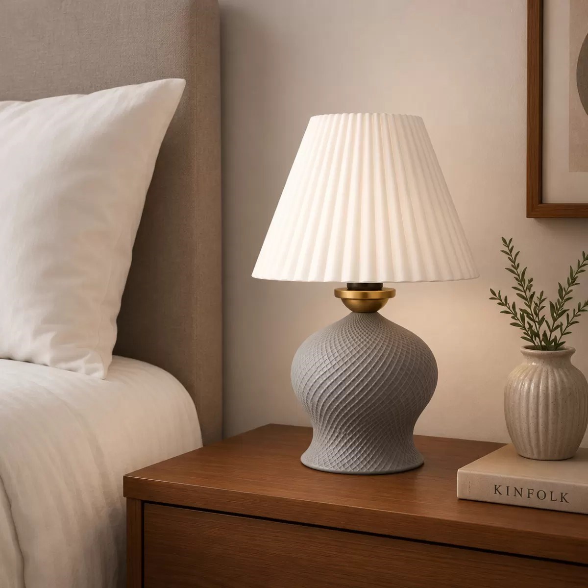 Luxury Tasarımlı Abajur – Yatak Odası Ve Çocuk Odası İçin Dekoratif Aydınlatma 31x45 Cm Alt Gri