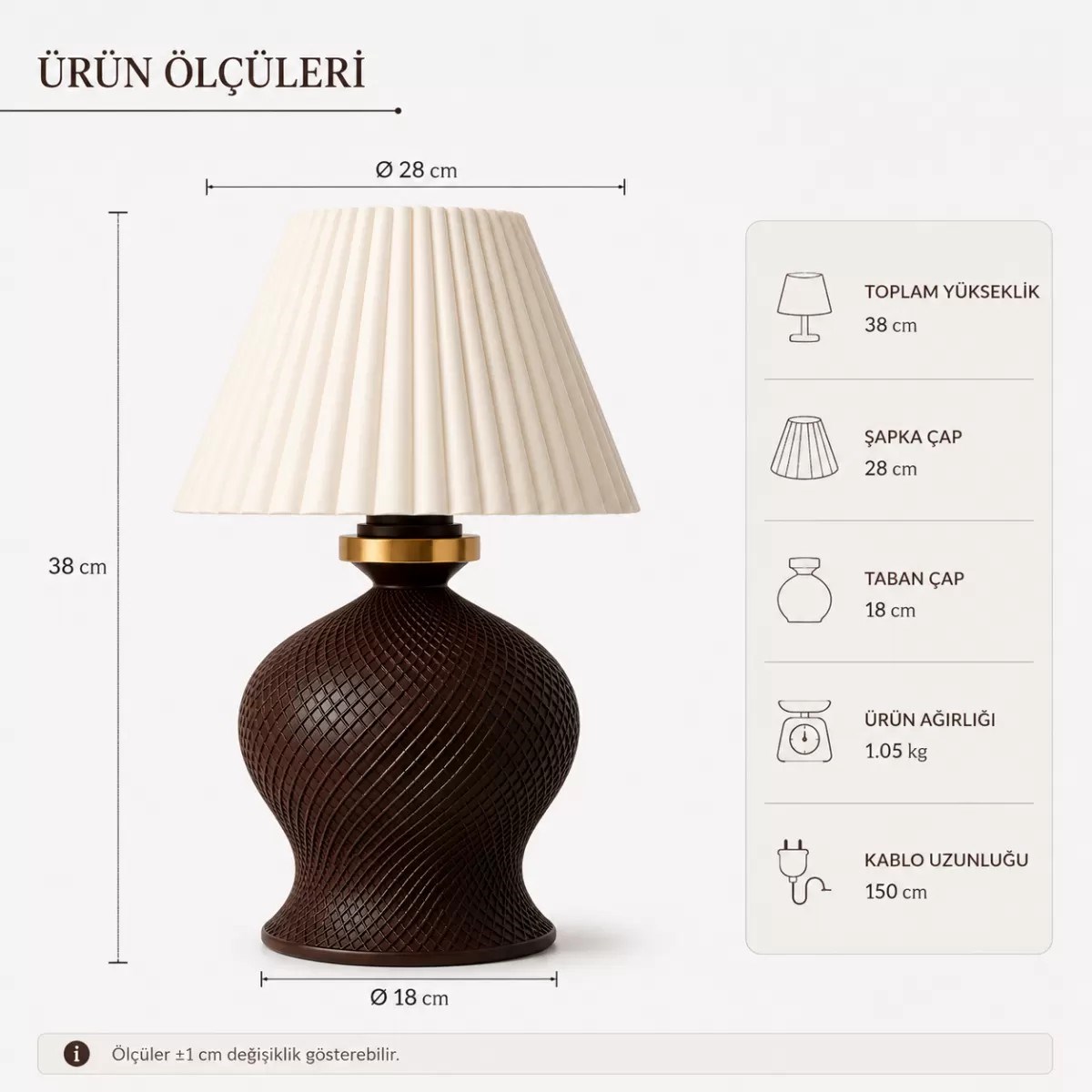 Luxury Tasarımlı Abajur – Yatak Odası Ve Çocuk Odası İçin Dekoratif Aydınlatma 31x45 Cm Üst Krem Alt Kahverengi