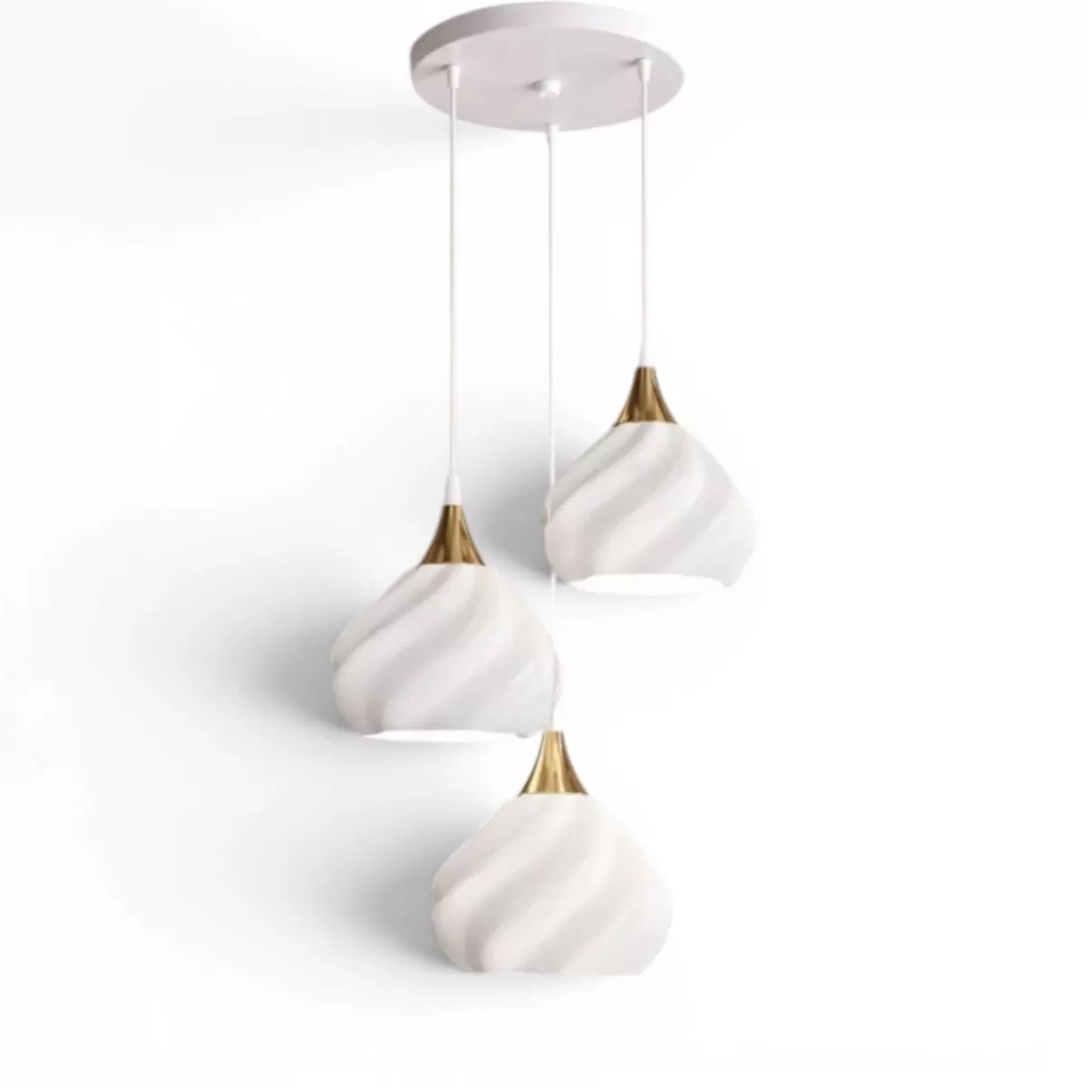 Pumpki̇n Salon Oturma Odasi Üçlü Sarkıt Avize 3d – Salon Aydınlatması 70 Cm Beyaz-gold
