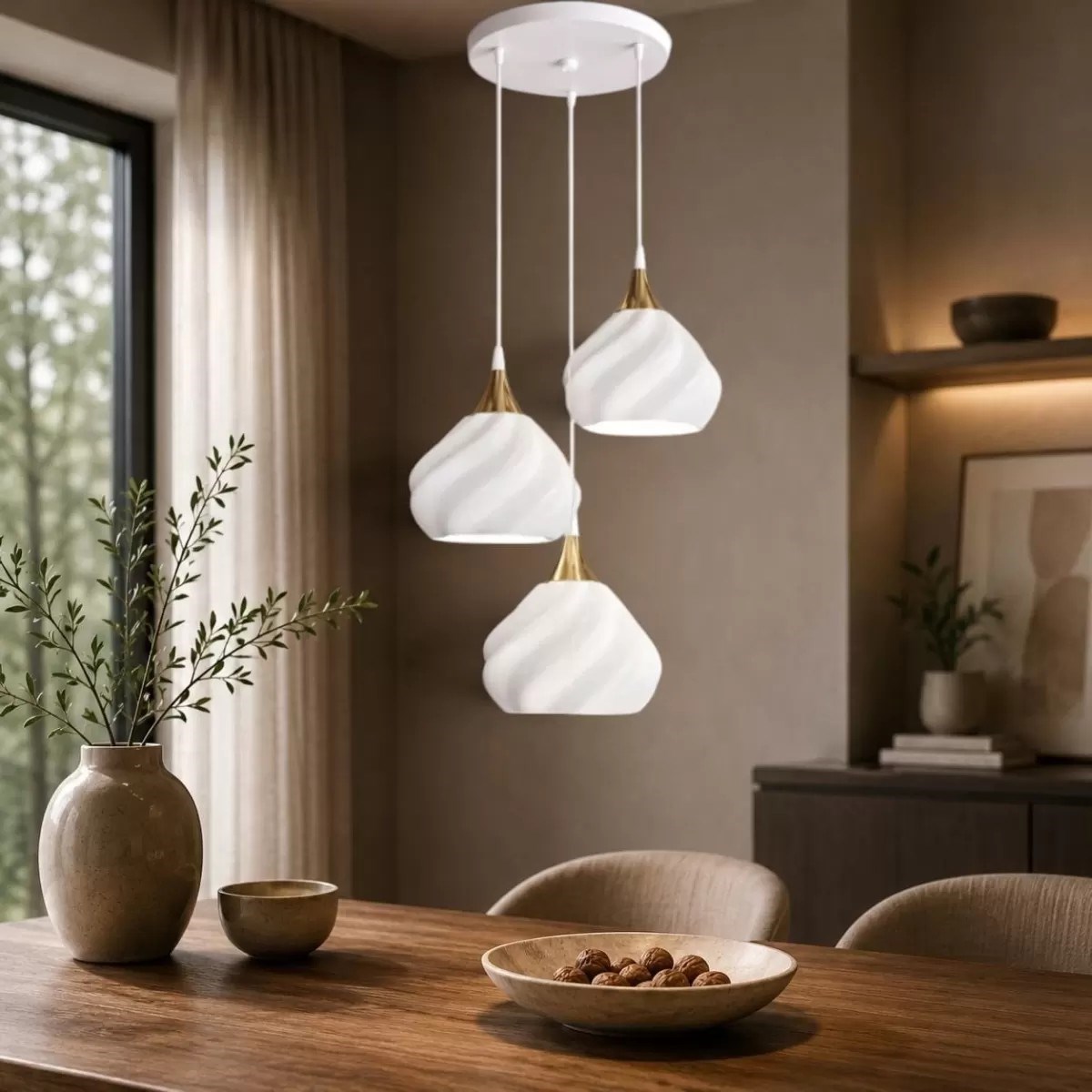 Pumpki̇n Salon Oturma Odasi Üçlü Sarkıt Avize 3d – Salon Aydınlatması 70 Cm Beyaz-gold