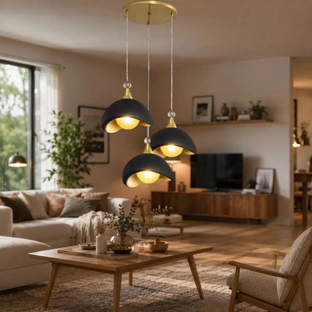 Beton Görünümlü İskandi̇nav Tarzı Led Toplu Avize – Salon Ve Oturma Odası Aydınlatması 32 X 70 Cm Siyah