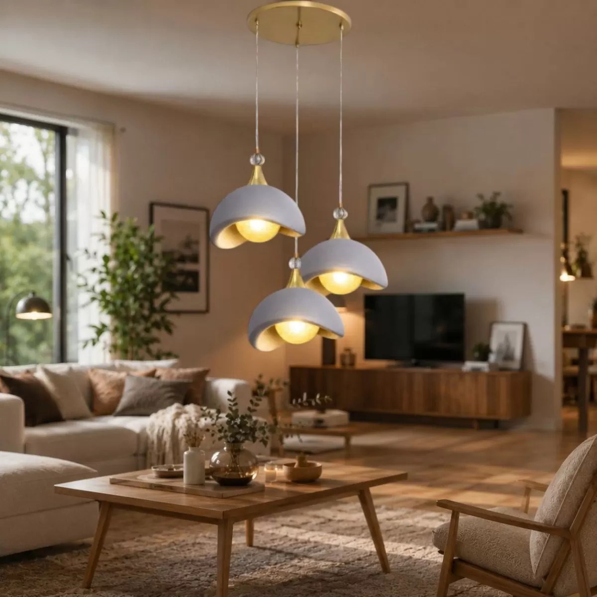 Beton Görünümlü İskandi̇nav Tarzı Led Toplu Avize – Salon Ve Oturma Odası Aydınlatması 32 X 70 Cm Gri