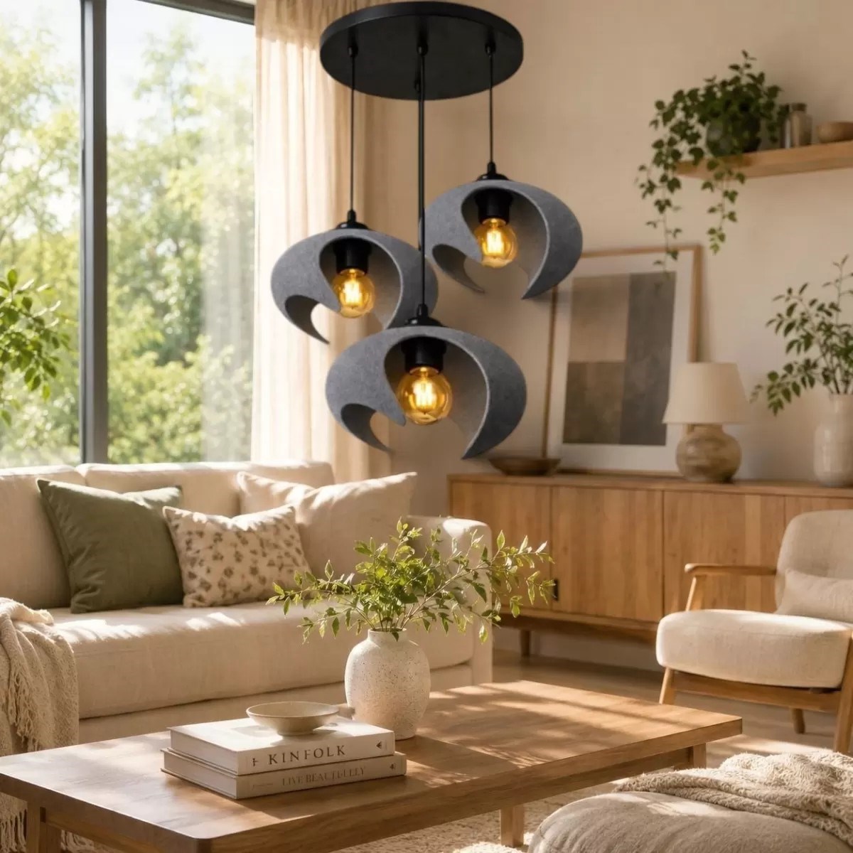 Beton Dokulu İskandi̇nav Premi̇um Salon Oturma Avize – Salon Ve Oturma Odası Aydınlatması 25 X 20 Cm Gri