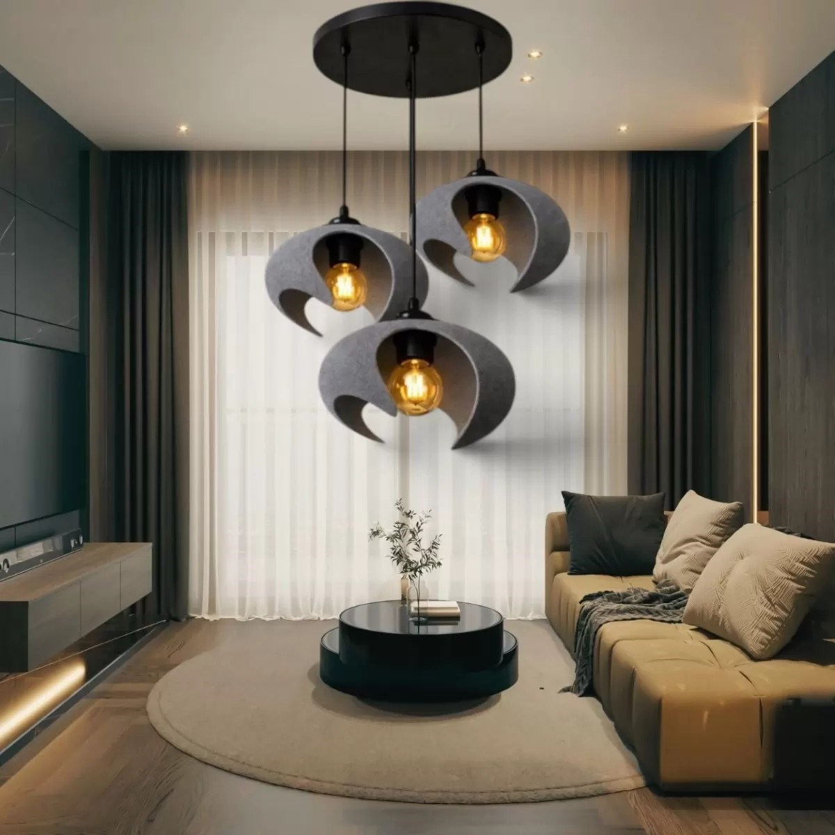 Beton Dokulu İskandi̇nav Premi̇um Salon Oturma Avize – Salon Ve Oturma Odası Aydınlatması 25 X 20 Cm Gri
