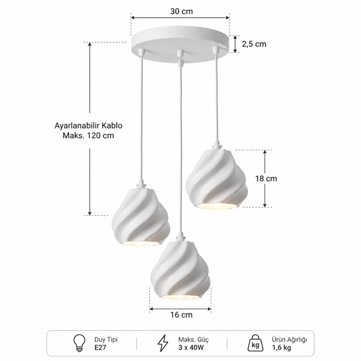 Pumpki̇n Salon Oturma Odasi Üçlü Sarkıt Avize – Salon Aydınlatması 70 Cm