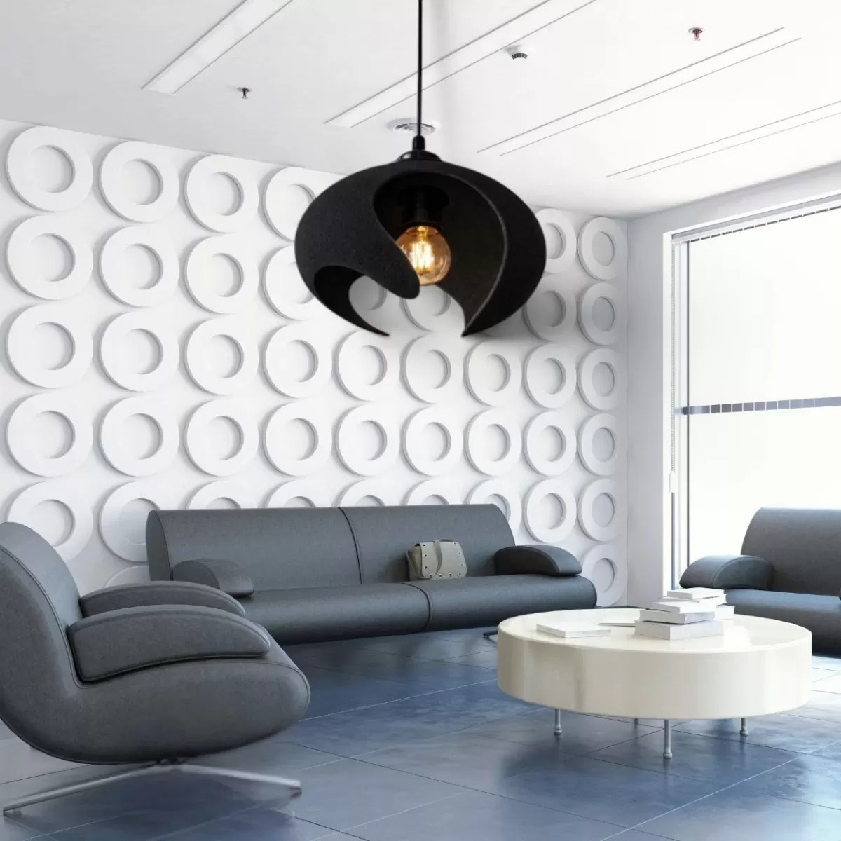 Beton Dokulu İskandi̇nav Premi̇um Salon Oturma Odası Avize 21 X 26 Cm Siyah
