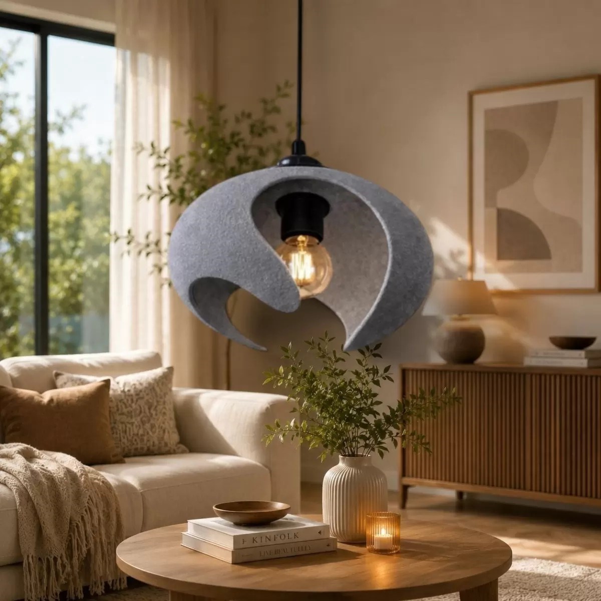 Beton Dokulu İskandi̇nav Premi̇um Salon Oturmaodası Avize 21 X 26 Cm Gri