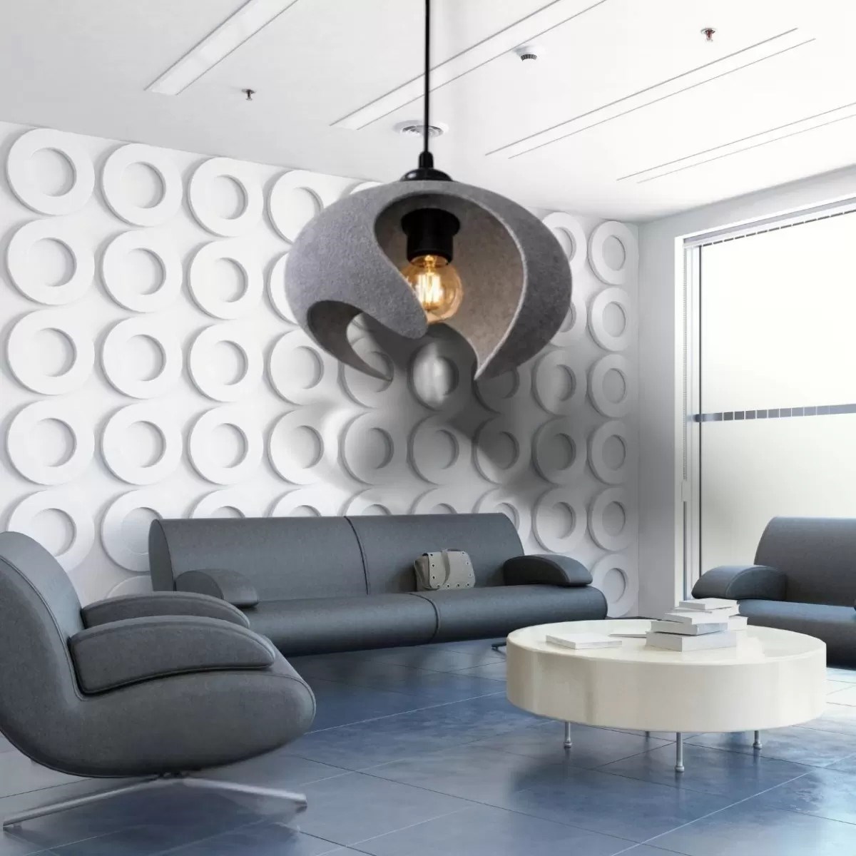 Beton Dokulu İskandi̇nav Premi̇um Salon Oturmaodası Avize 21 X 26 Cm Gri