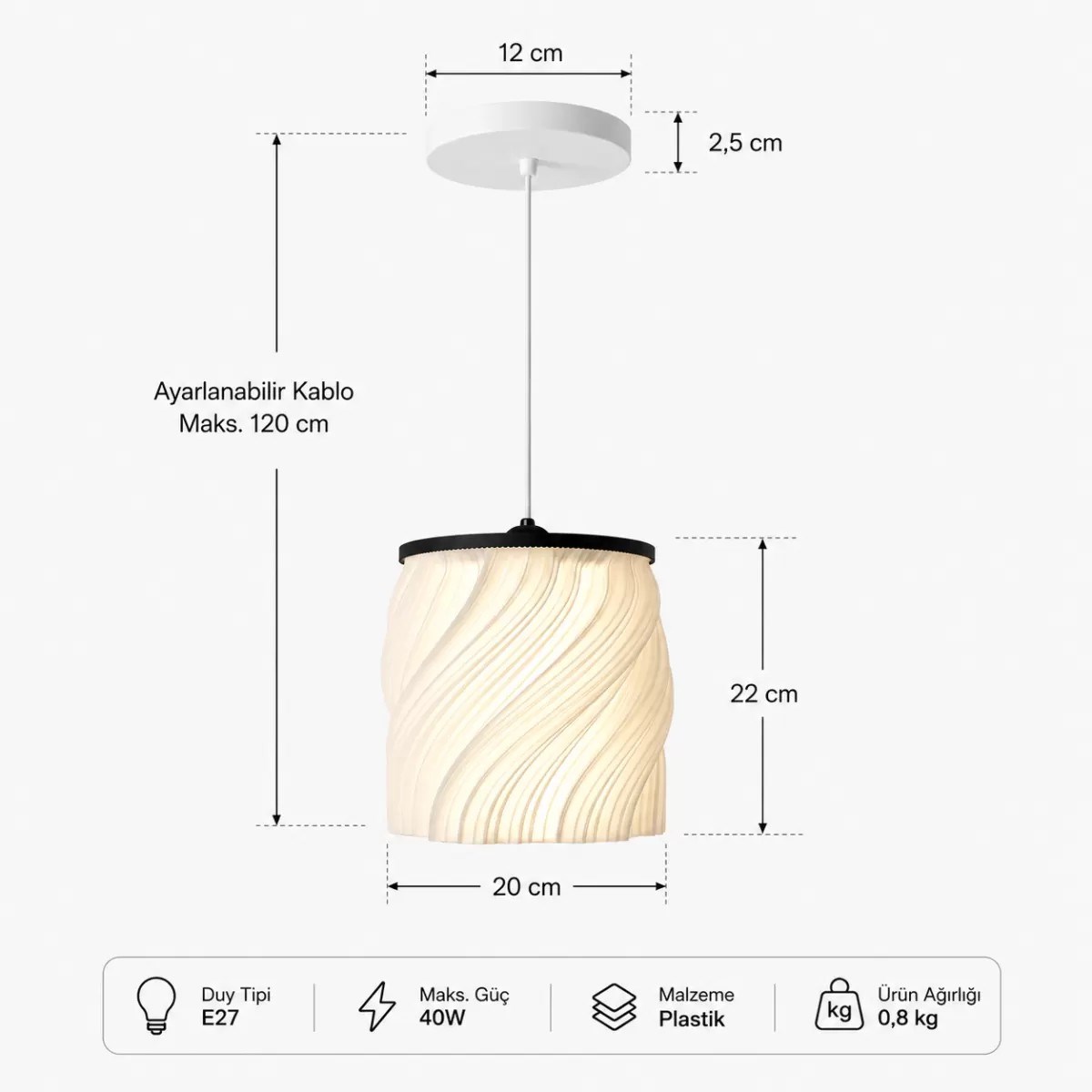 Luna Tekli̇ Sarkıt Salon Avi̇ze Avize – Salon Aydınlatması 20 Cm Beyaz/siyah