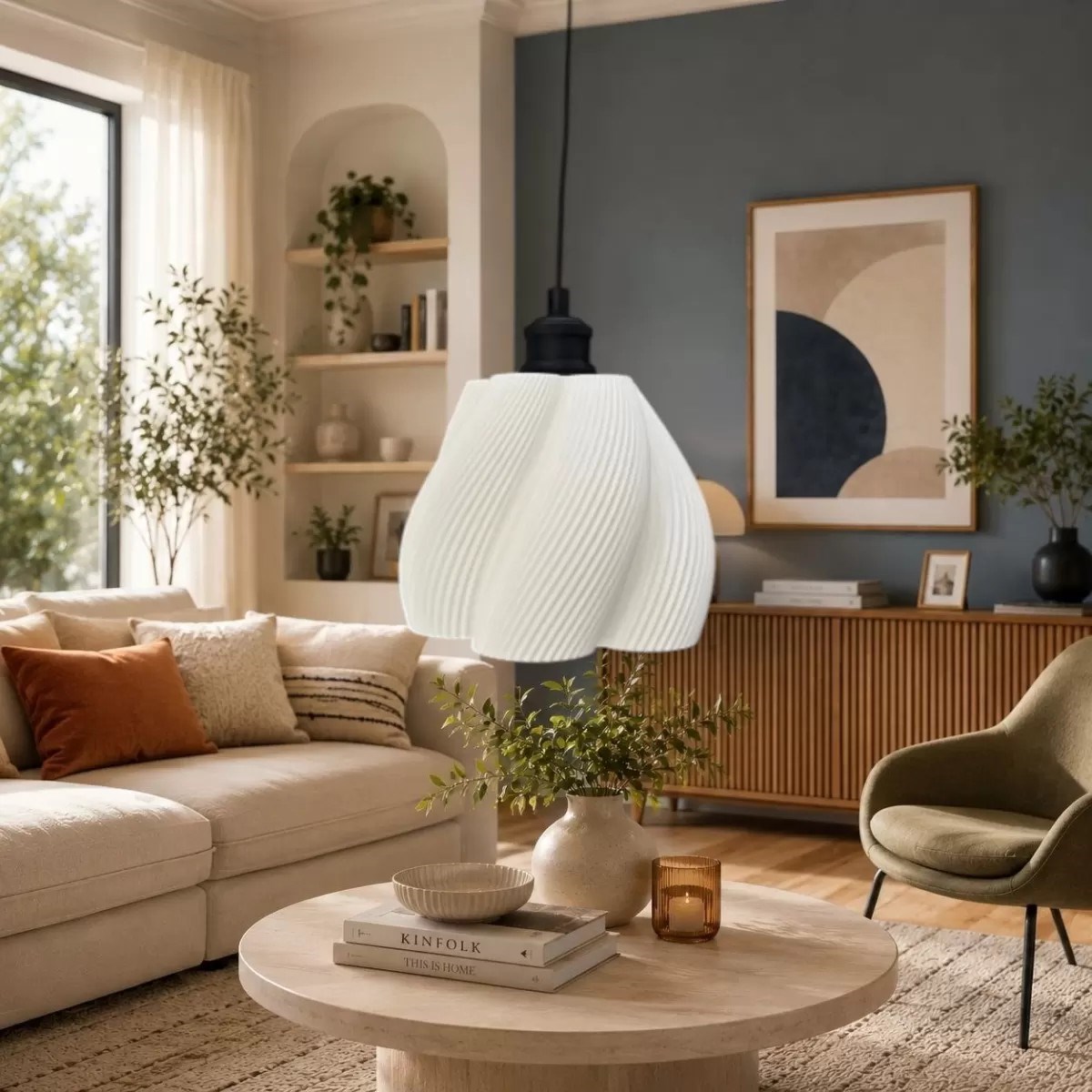 Luminaura Tekli Beyaz Sarkıt Avize – Salon Ve Oturma Odası Aydınlatması 60cm Beyaz