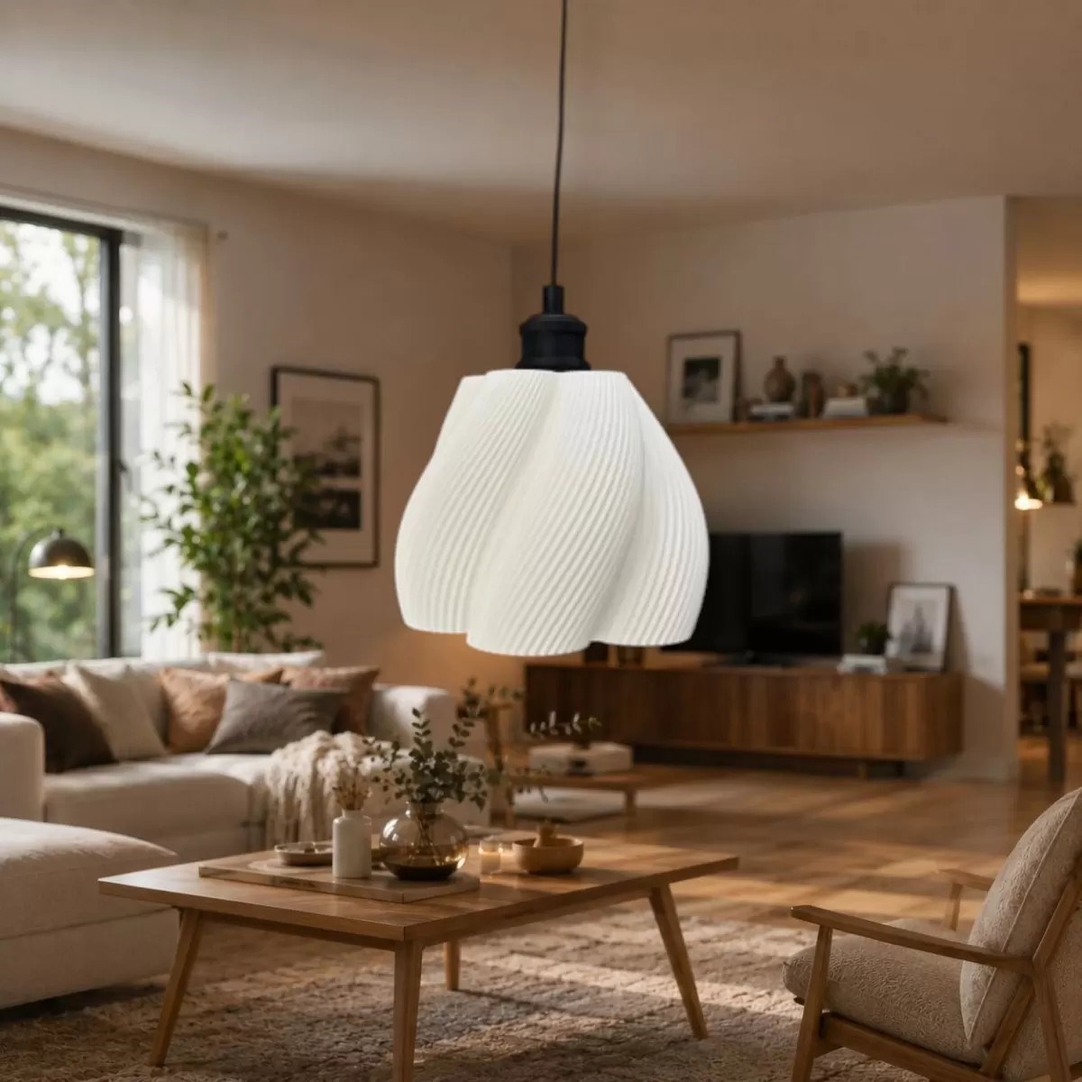 Luminaura Tekli Beyaz Sarkıt Avize – Salon Ve Oturma Odası Aydınlatması 60cm Beyaz