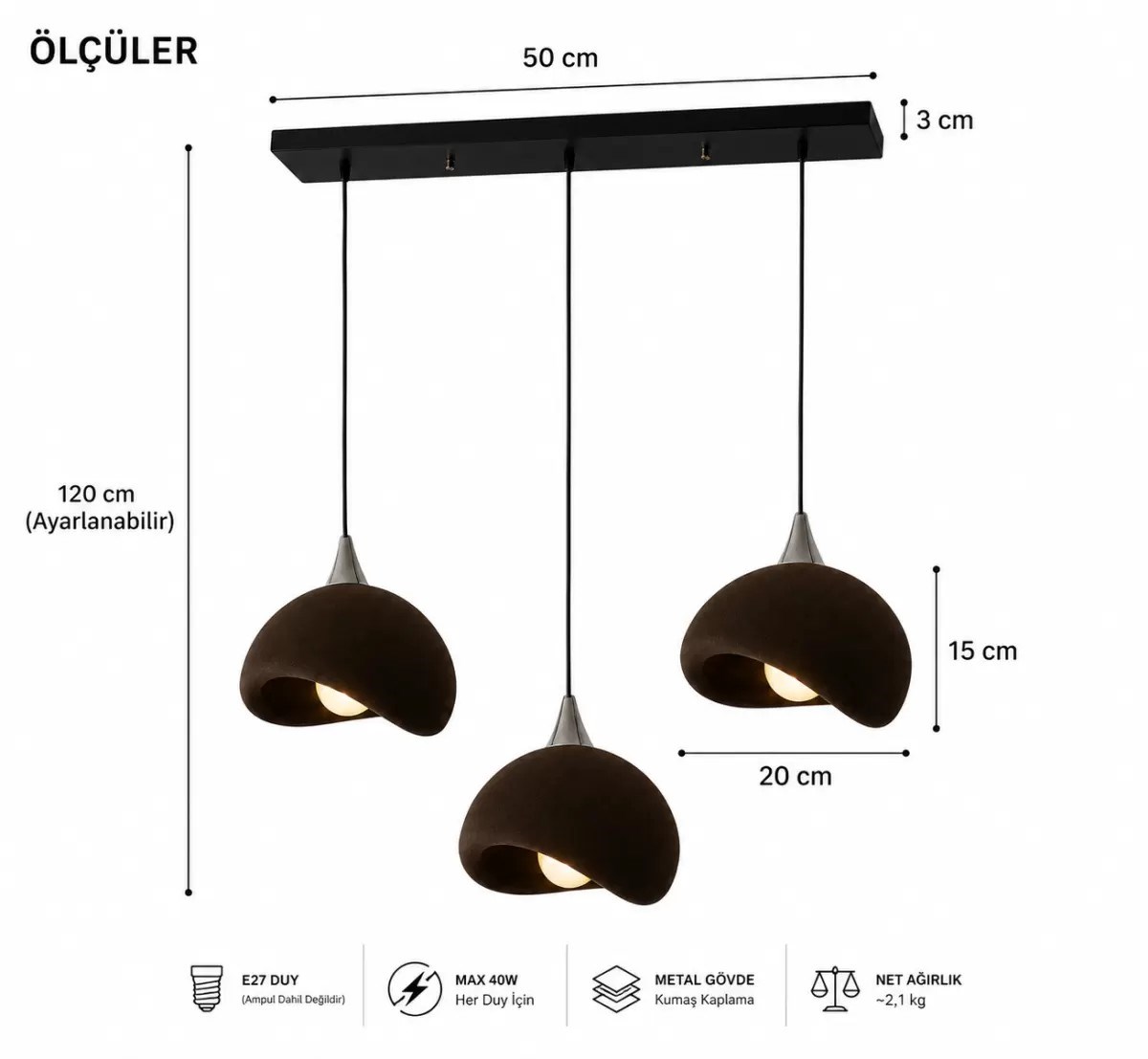 Beton Görünümlü 3d Pla Plastik İskandinav Tarz Sarkıt Avize – Salon Ve Cafe İçin 61-70 Cm Kahverengi