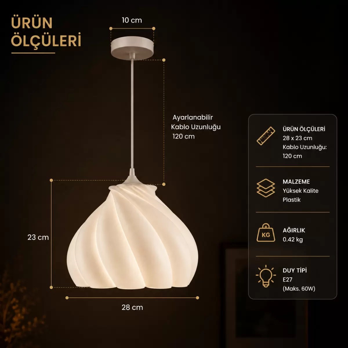 Pumpkin Yatak Odası Mutfak Sarkıt Avize – Salon Ve Oturma Odası Aydınlatması 25x25cm Krem