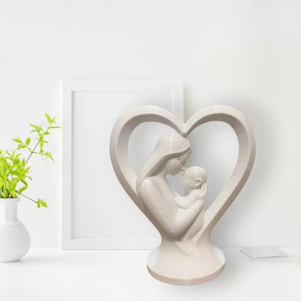 Anne Bebek Dekorati̇f Salon Oturma Odasi Biblo – Salon Ve Ofis İçin Dekoratif Ürün 20 Cm Beyaz