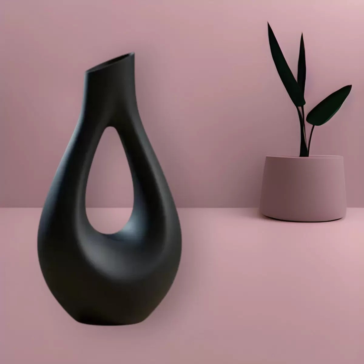 Dekorati̇f Vazo Tasarım – Salon Dekoru 20 Cm Siyah