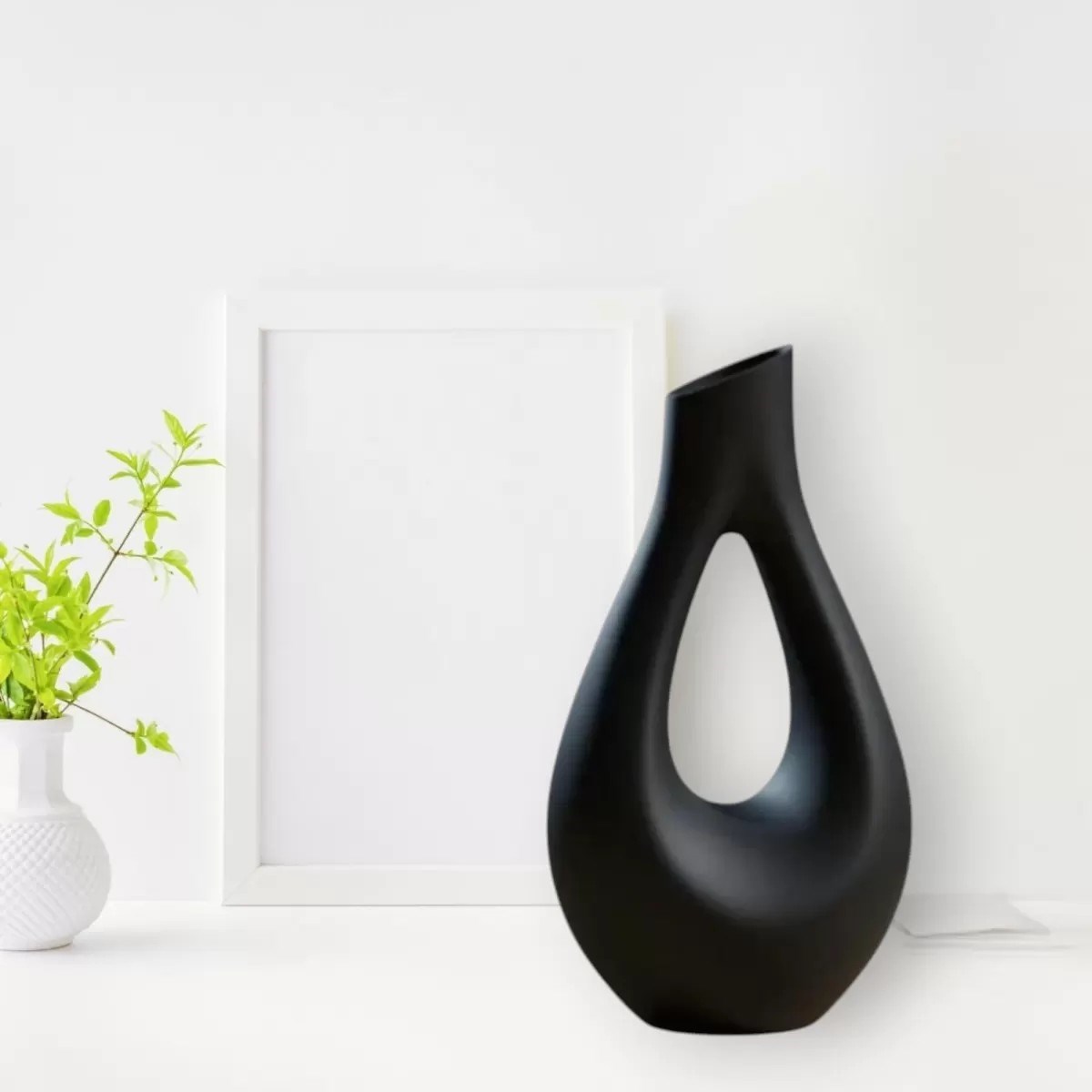 Dekorati̇f Vazo Tasarım – Salon Dekoru 20 Cm Siyah