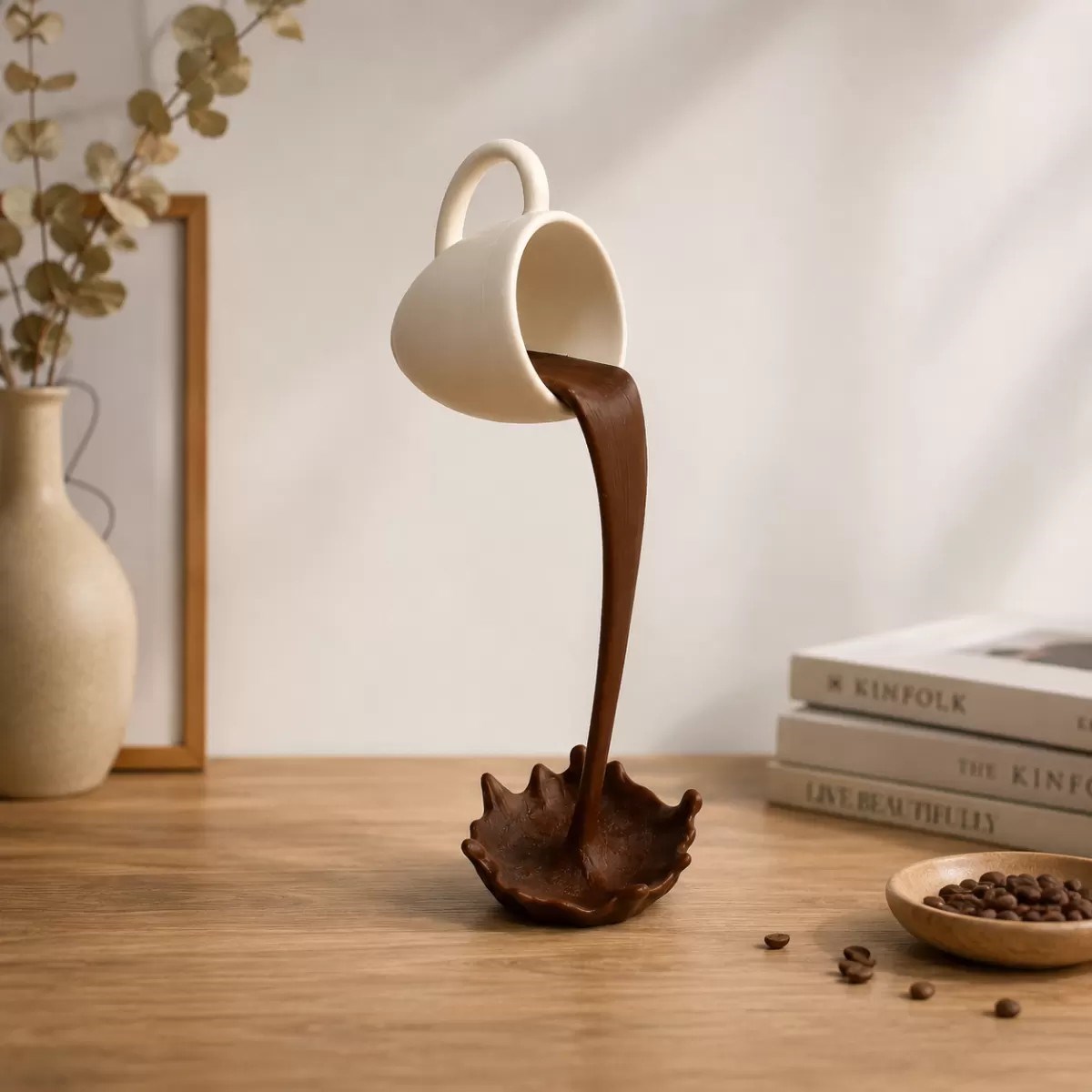 Dökülen Kahve Bi̇blo Dekorati̇f Ürün Biblo – Oturma Odası Ve Mutfak İçin Dekoratif Ürün 20 X 10 Cm  Beyaz