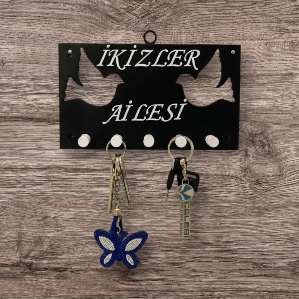 Premium Kişiye Özel Güvercin Tasarımlı Duvar Anahtarlık Askısı Siyah