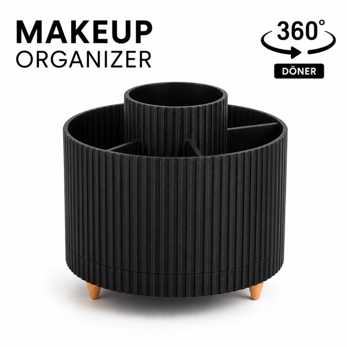 Masa Üstü Çok Amaçlı 360  Derece Dönen Organizer  – Dekoratif Ürün 20x20 Cm Siyah
