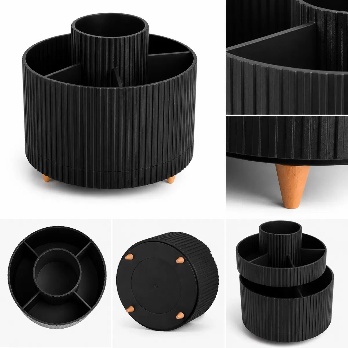 Masa Üstü Çok Amaçlı 360  Derece Dönen Organizer  – Dekoratif Ürün 20x20 Cm Siyah
