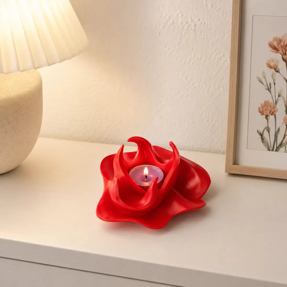 3d Kırmızı Ateş Mumluk Şık Obje