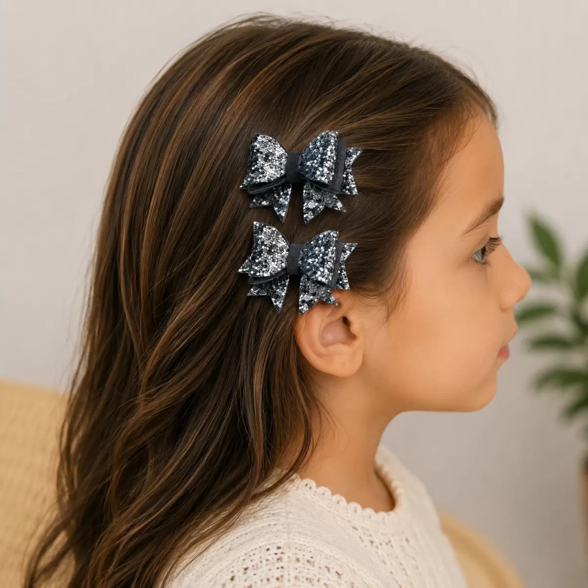 El Yapımı Işıltılı Suni Deri Glitter Toka Seti 2’li Fiyonk Gri