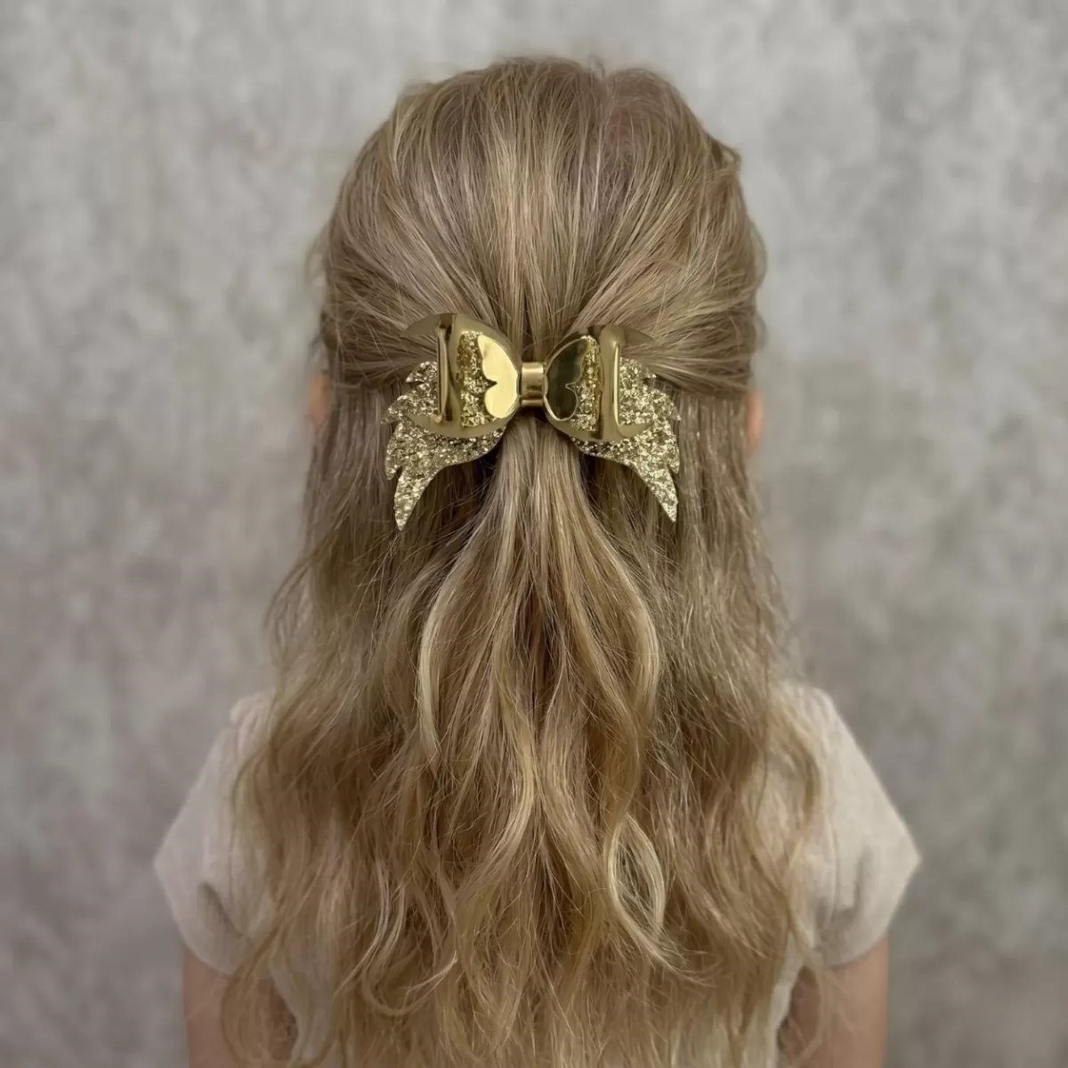 Işıltılı Glitter Tasarımlı Fiyonk Saç Tokası Gold