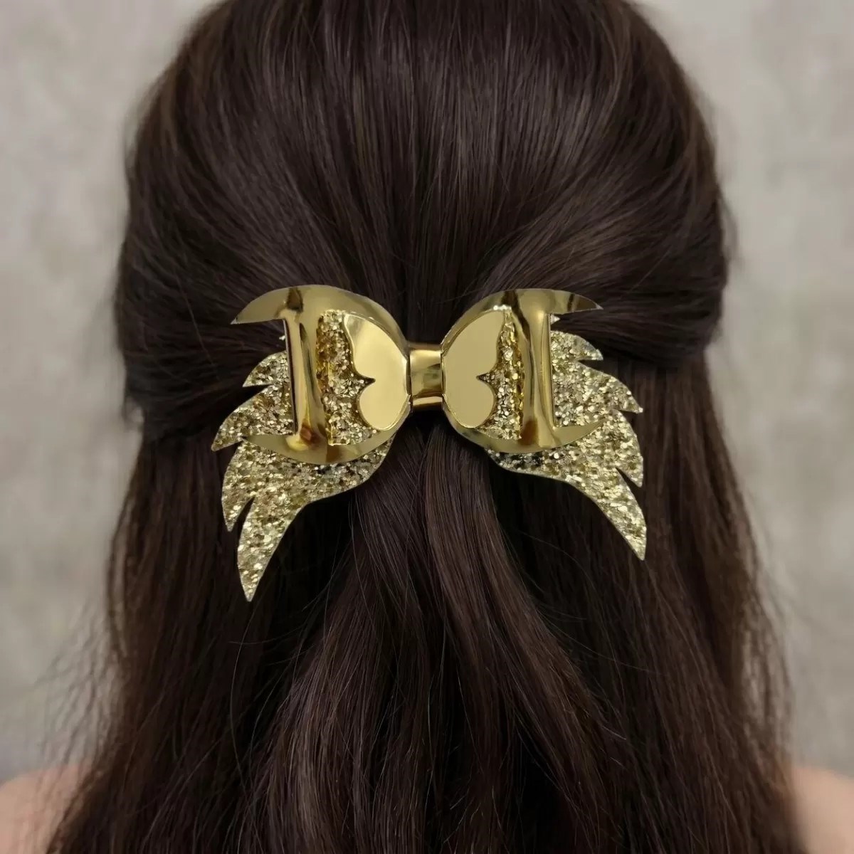 Işıltılı Glitter Tasarımlı Fiyonk Saç Tokası Gold