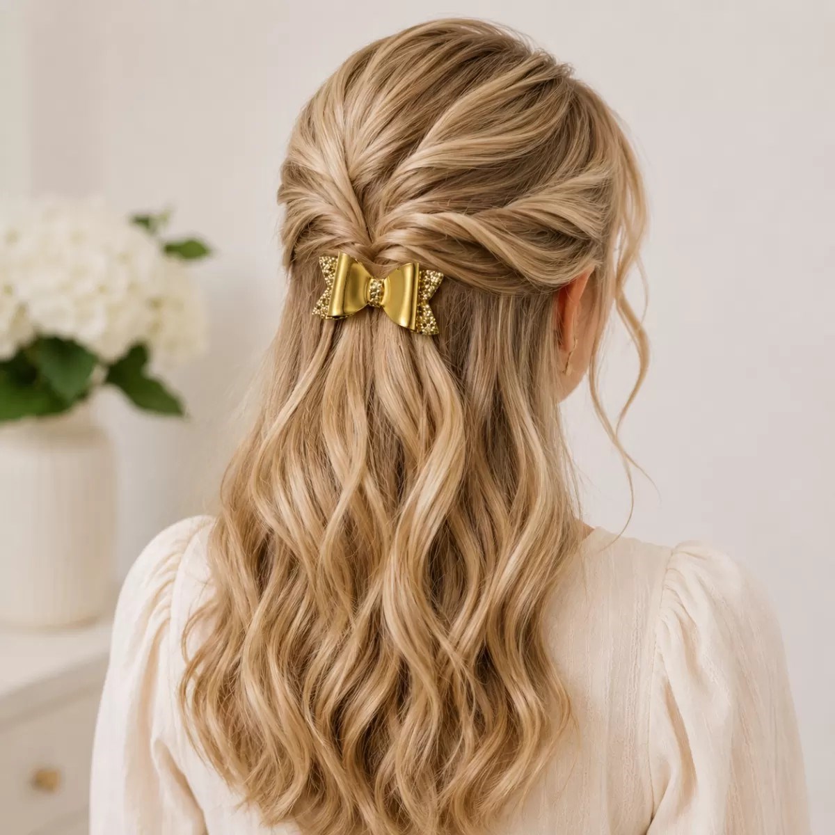 Glitter Detaylı Fiyonk Saç Tokası 2’li Set 6x3 Cm Gold Simli