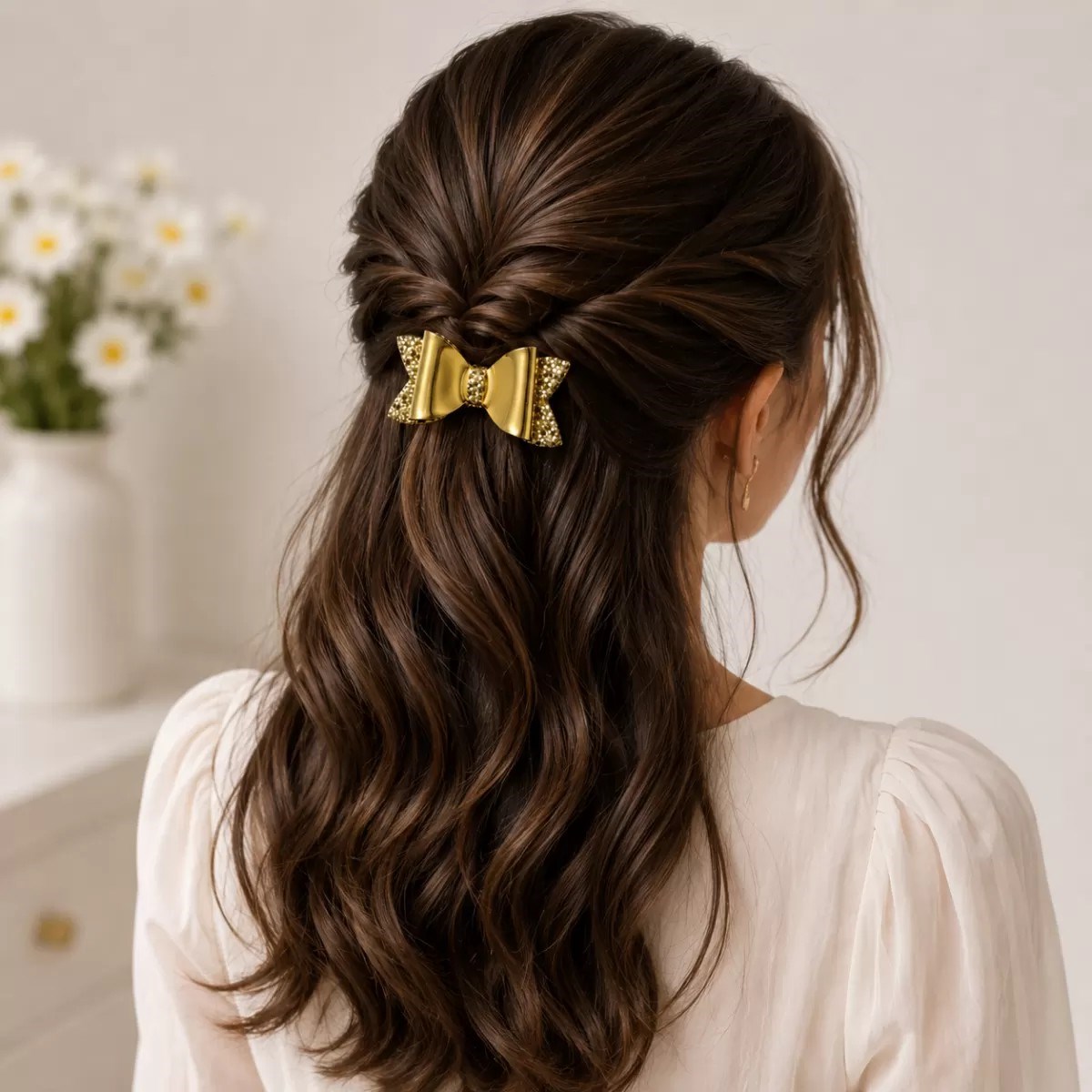 Glitter Detaylı Fiyonk Saç Tokası 2’li Set 6x3 Cm Gold Simli