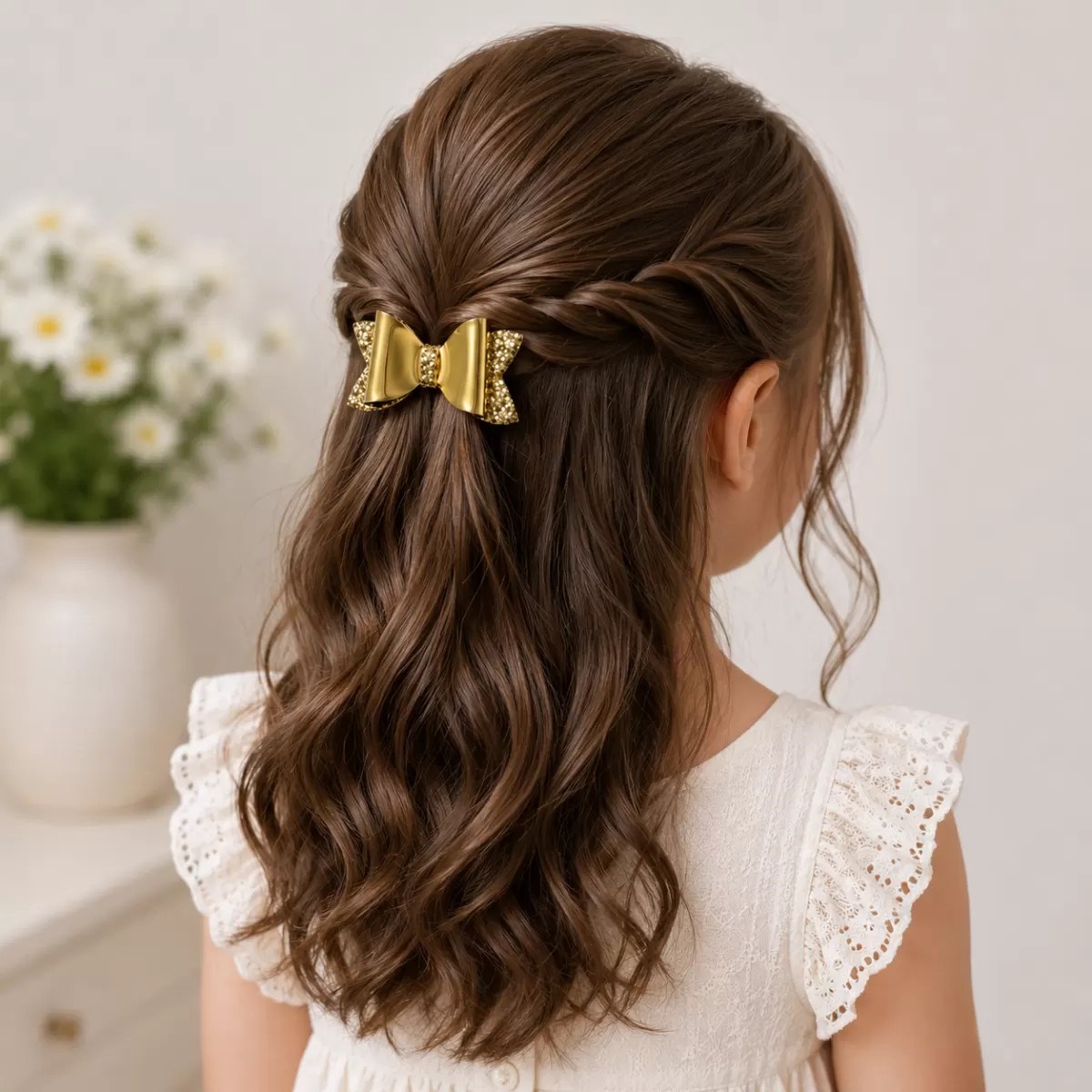 Glitter Detaylı Fiyonk Saç Tokası 2’li Set 6x3 Cm Gold Simli