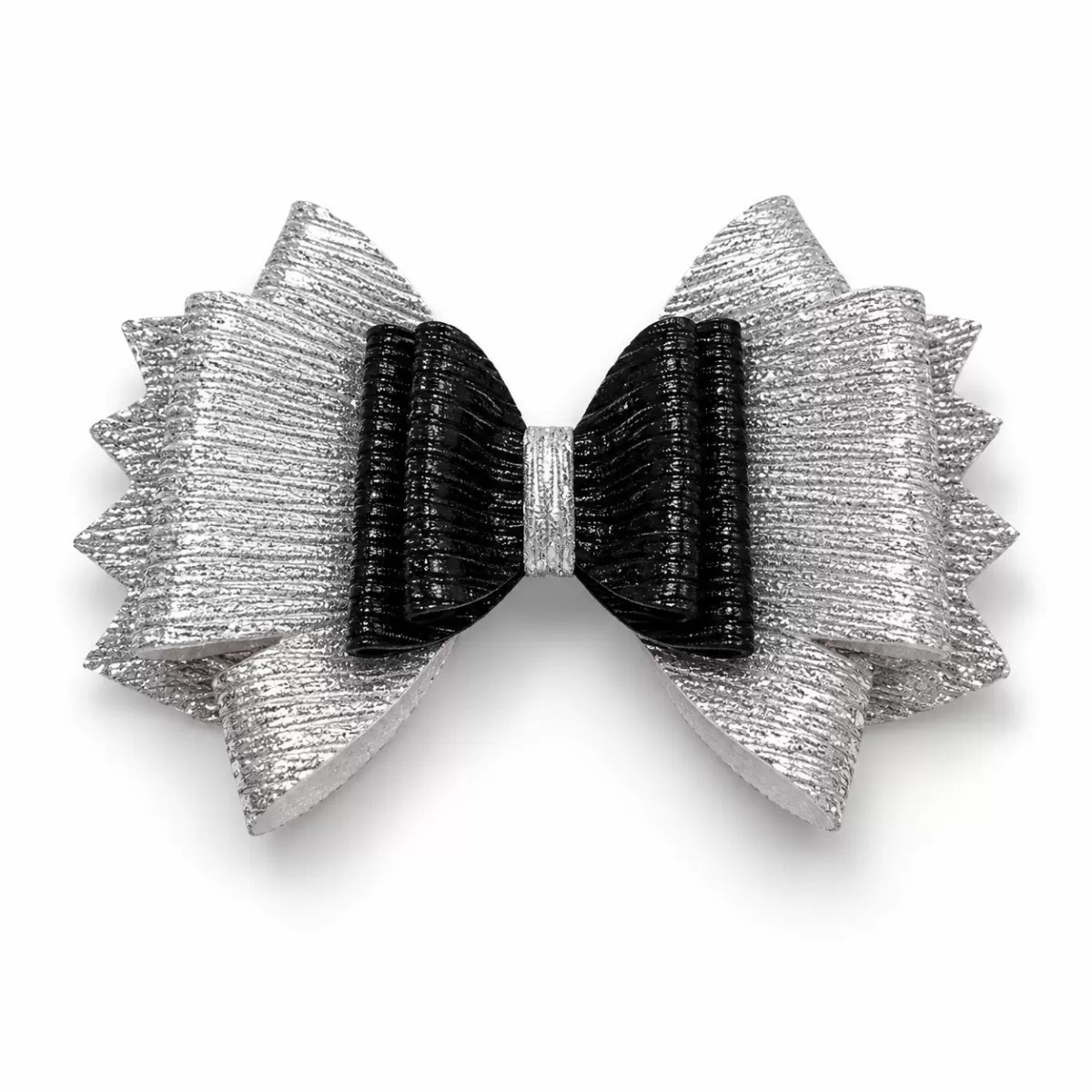 Glitter Detaylı Fiyonk Saç Tokası 9x6 Cm Gri - Siyah