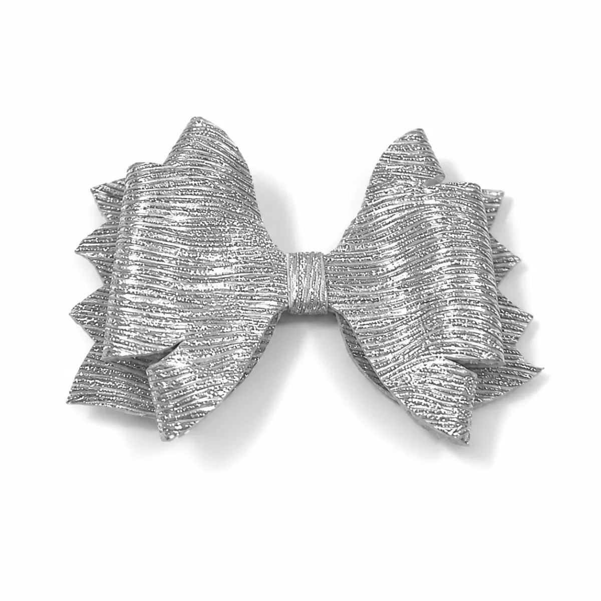 Glitter Detaylı Fiyonk Saç Tokası 9x7 Cm Gümüş Gri