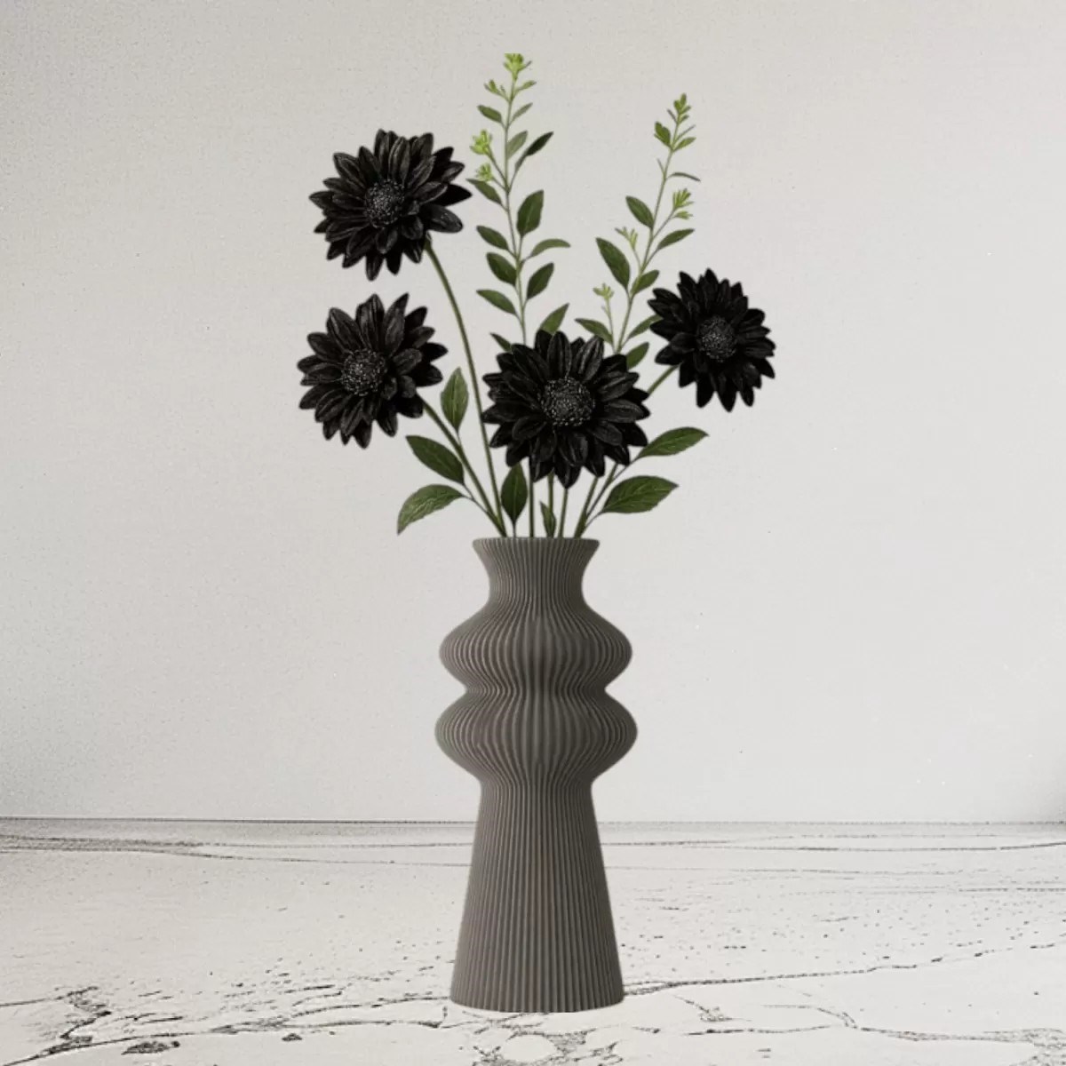 Premi̇um İskandi̇nav Rusti̇k Plasti̇k 3d Dekorati̇f Vazo Gri