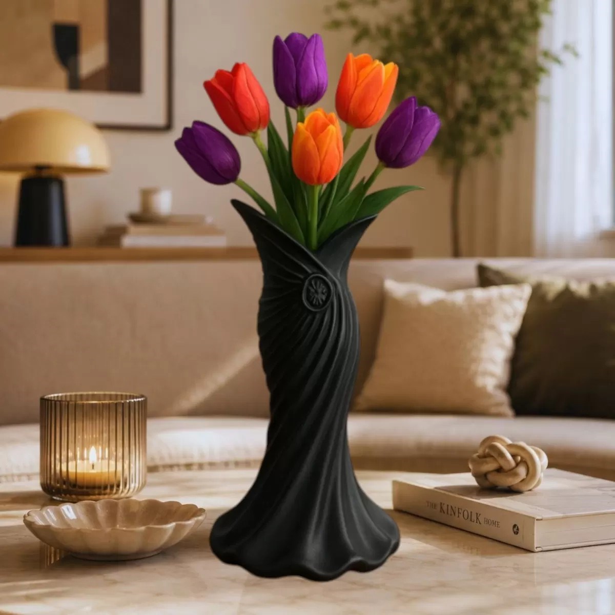 Premi̇um İskandi̇nav Rusti̇k Plasti̇k 3d Dekorati̇f Vazo Siyah