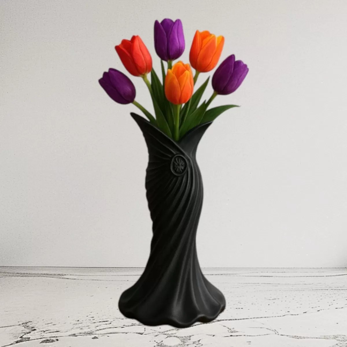 Plasti̇k İskandi̇nav Bohem Kadin Plasti̇k 3d Vazo 22 Cm Siyah