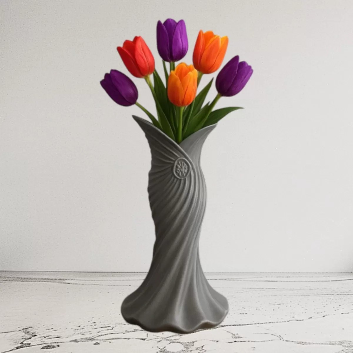 Plasti̇k İskandi̇nav Bohem Kadin Plasti̇k 3d Vazo 22 Cm Gri