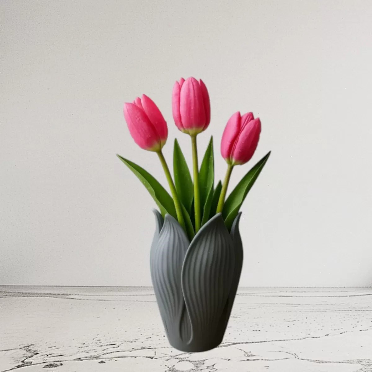 Lotus 3d Dekorati̇f Vazo 18 Cm Gri