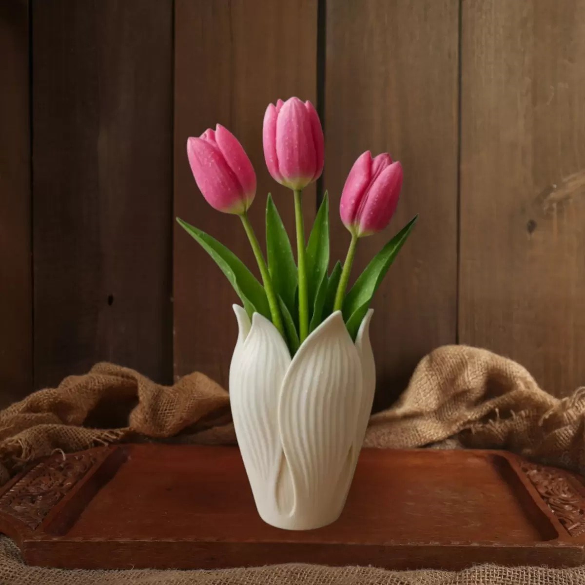 Lotus 3d Dekorati̇f Vazo 18 Cm 18 Cm Beyaz